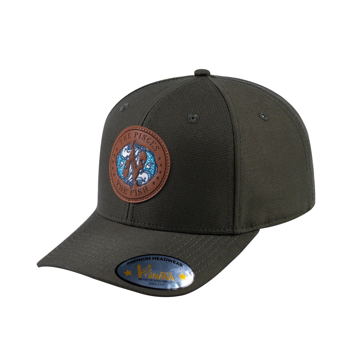 Unisex V2 Embroidered And Laser-Engraved Pisces Zodiac (February 19, March 20), 6-Panel Baseball Cap, Olive/Olive, Adjustable Fit