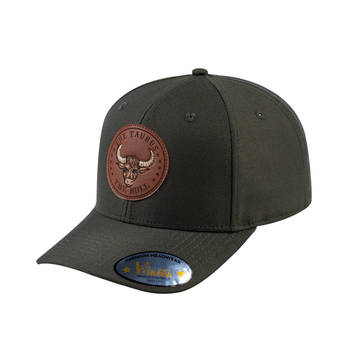 Unisex V2 Embroidered And Laser-Engraved Taurus Zodiac (April 20, May 20), 6-Panel Baseball Cap, Olive/Olive, Adjustable Fit