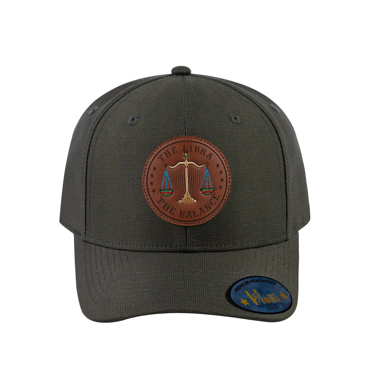 Unisex V2 Embroidered And Laser-Engraved Libra Zodiac (September 23, October 22), 6-Panel Baseball Cap, Olive/Olive, Adjustable Fit