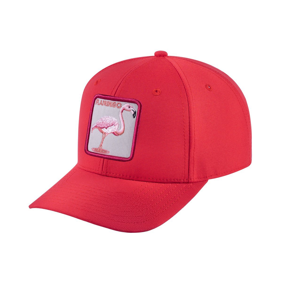 Unisex V2 Embroidered The Flamingo, 6-Panel Baseball Cap, Red/Red, Adjustable Fit