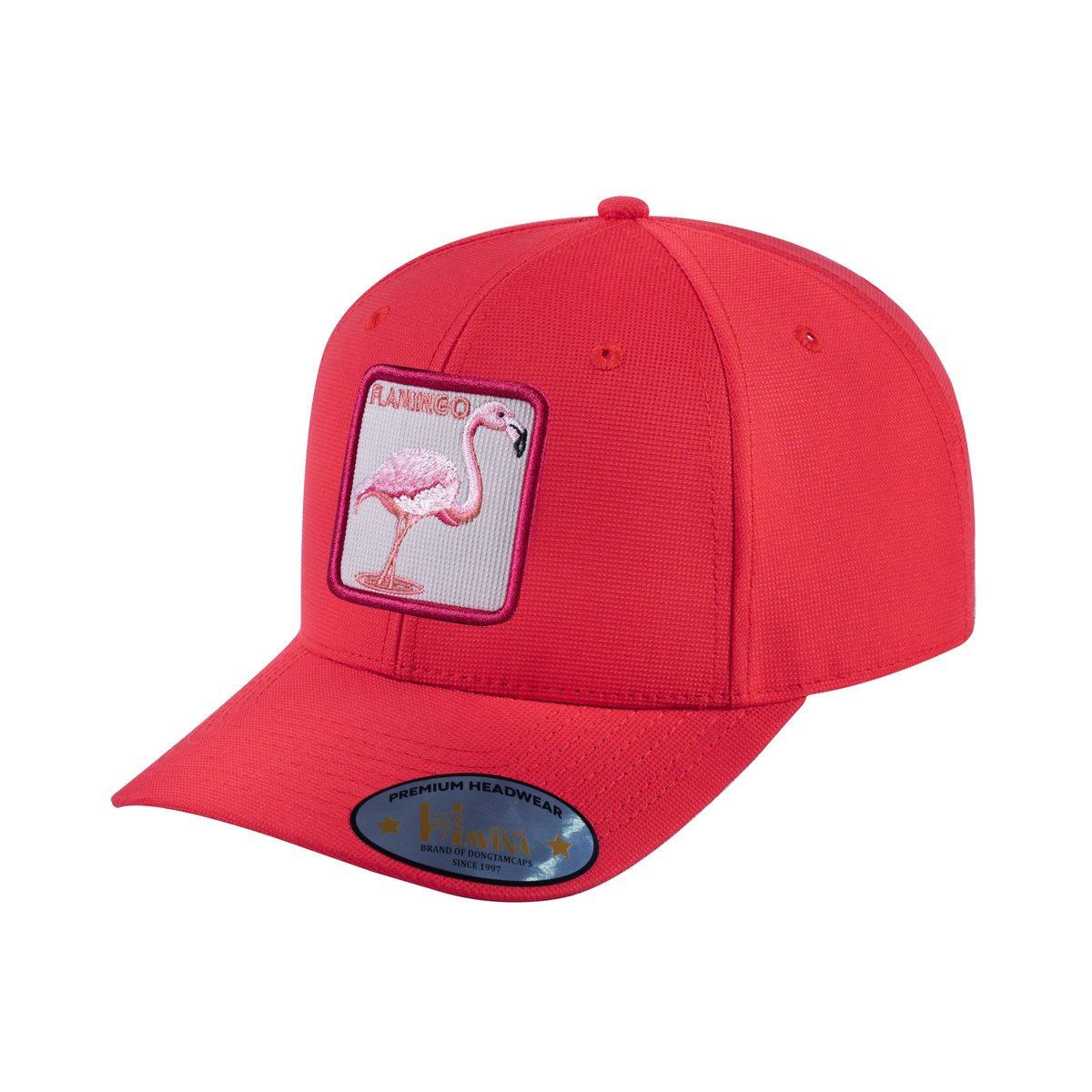 Unisex V2 Embroidered The Flamingo, 6-Panel Baseball Cap, Red/Red, Adjustable Fit