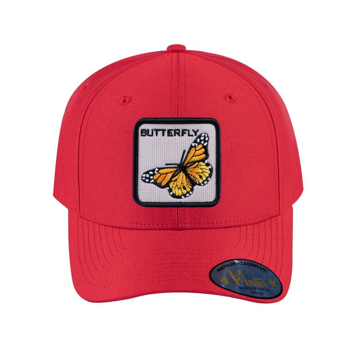 Unisex V2 Embroidered The Butterfly, 6-Panel Baseball Cap, Red/Red, Adjustable Fit