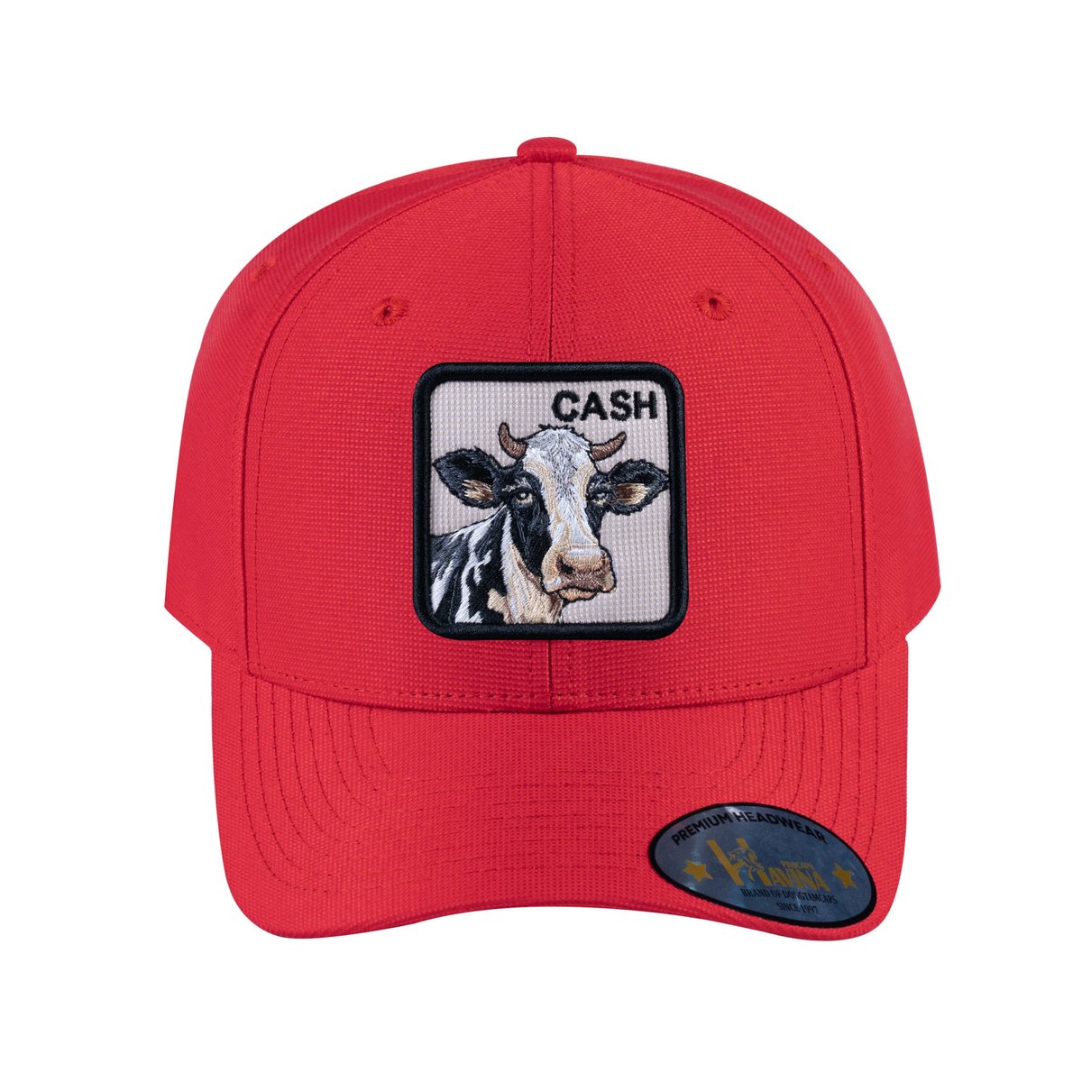 Unisex V2 Embroidered The Cow, 6-Panel Baseball Cap, Red/Red, Adjustable Fit