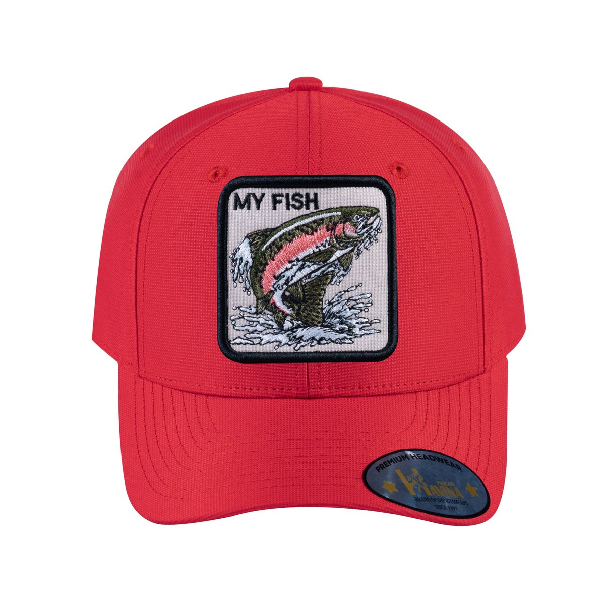 Unisex V2 Embroidered The Salmon, 6-Panel Baseball Cap, Red/Red, Adjustable Fit