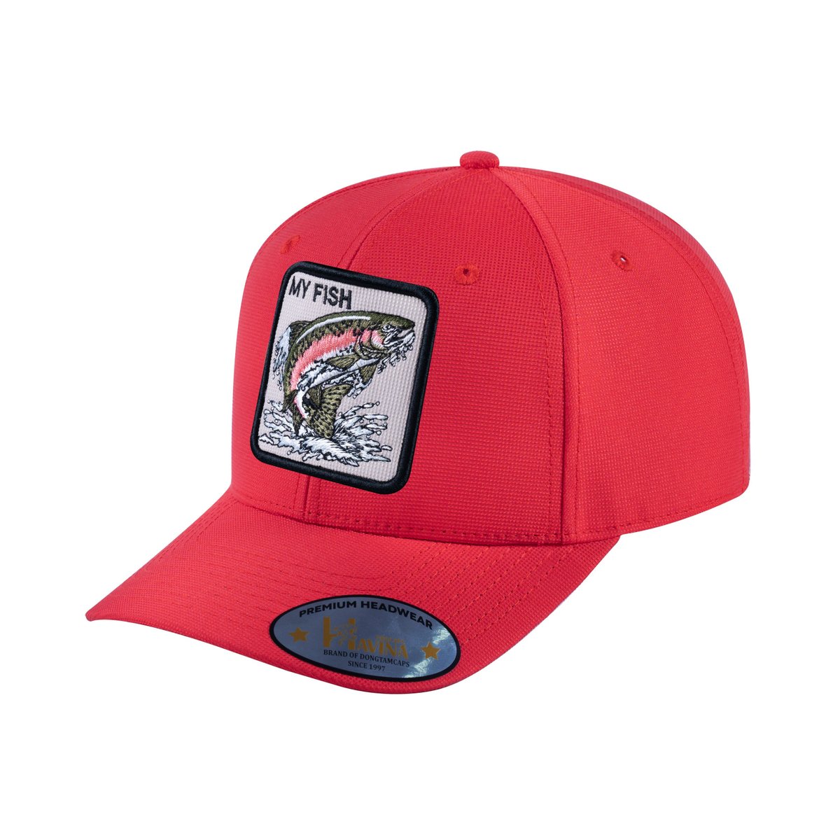Unisex V2 Embroidered The Salmon, 6-Panel Baseball Cap, Red/Red, Adjustable Fit