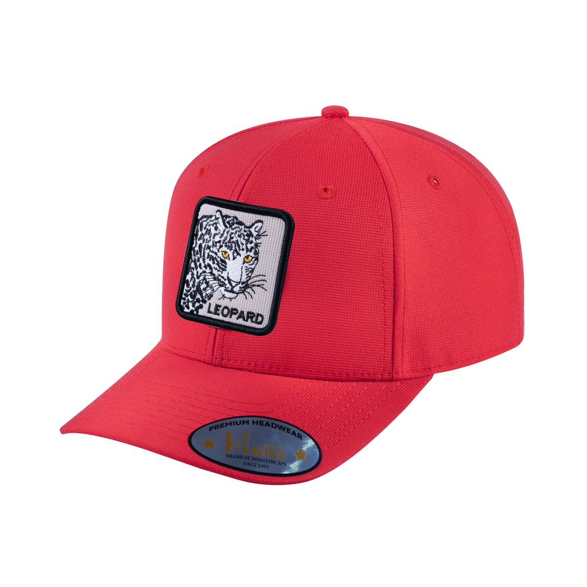 Unisex V2 Embroidered The Leopard, 6-Panel Baseball Cap, Red/Red, Adjustable Fit