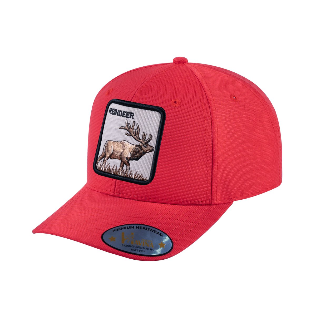 Unisex V2 Embroidered The Reindeer, 6-Panel Baseball Cap, Red/Red, Adjustable Fit