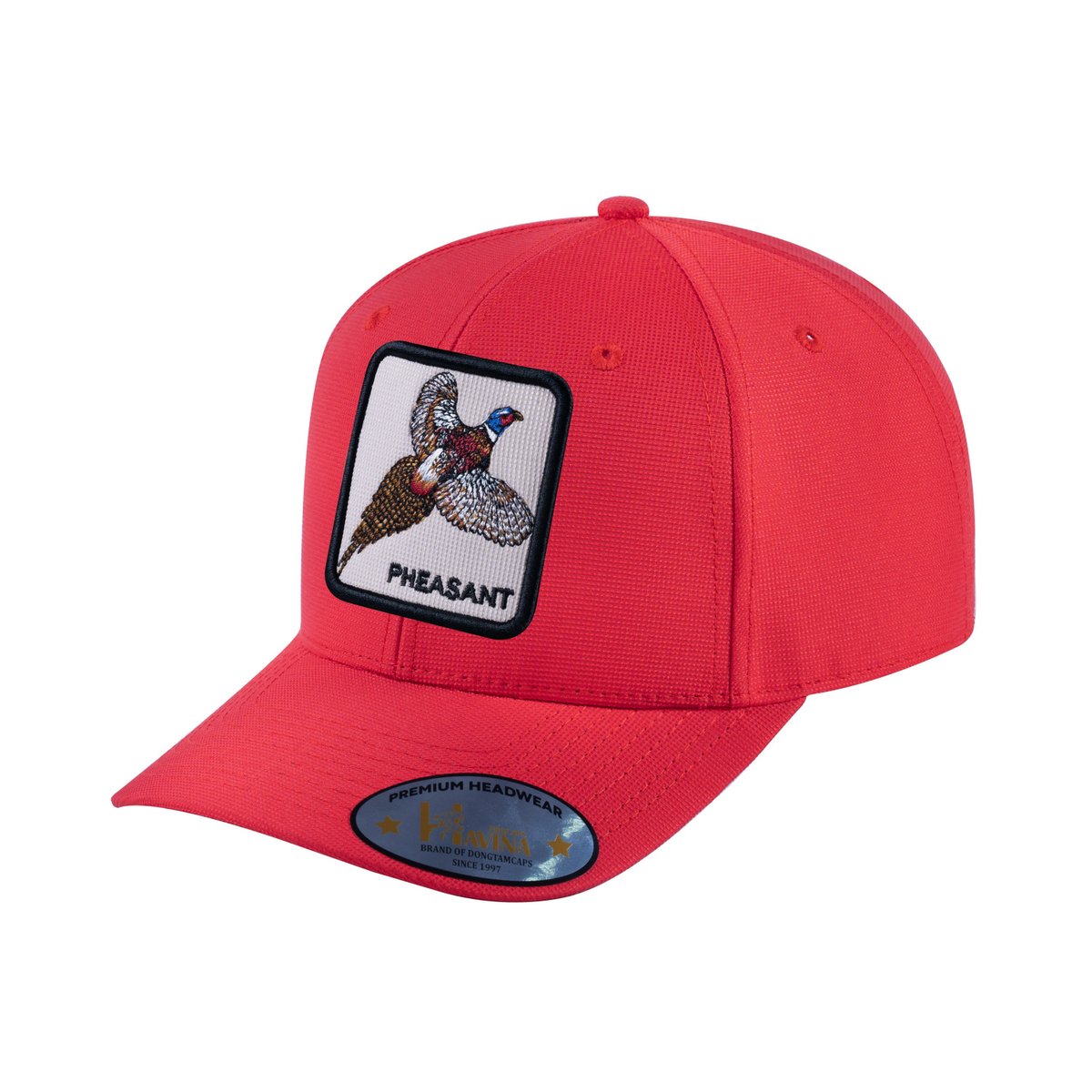 Unisex V2 Embroidered The Pheasant, 6-Panel Baseball Cap, Red/Red, Adjustable Fit