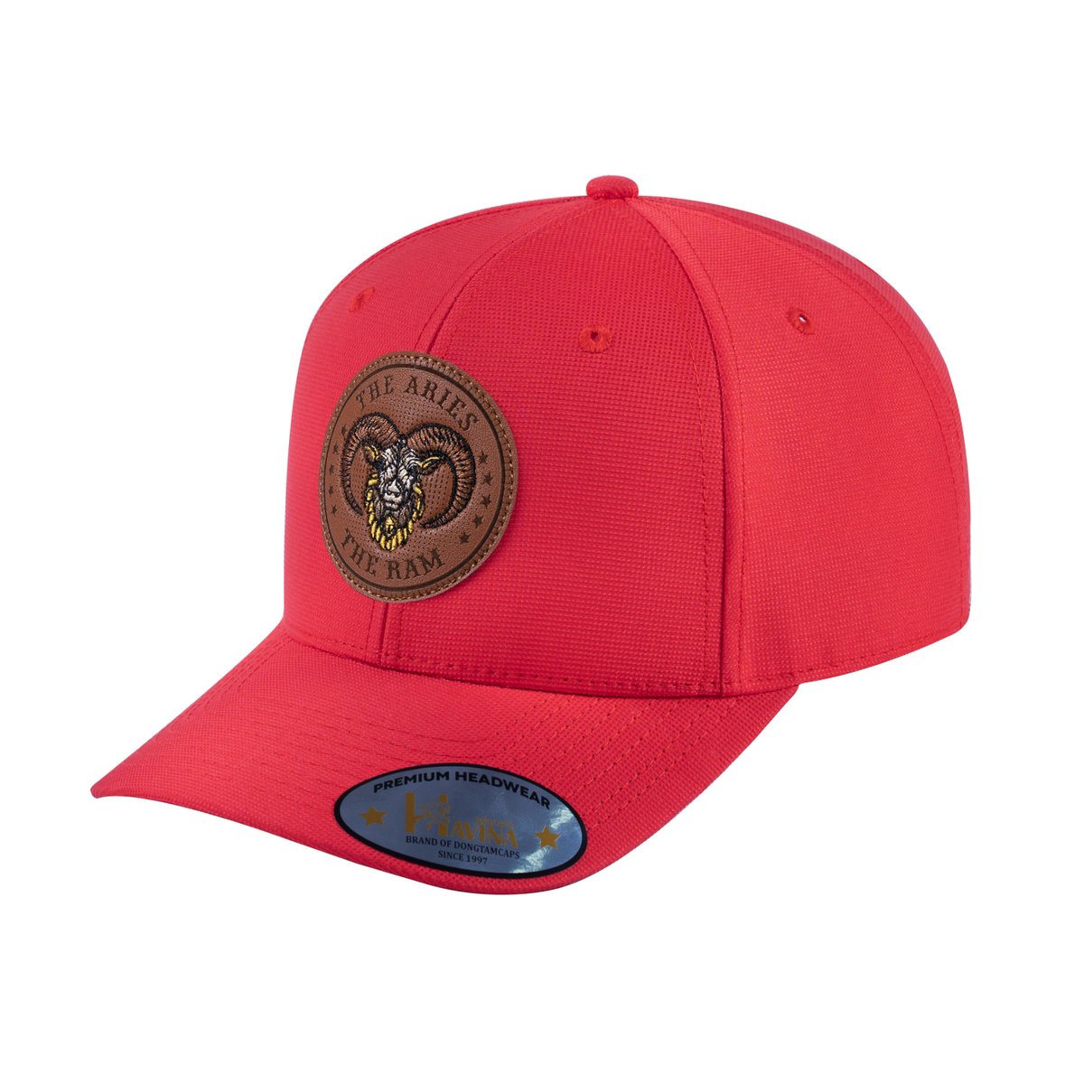 Unisex V2 Embroidered And Laser-Engraved Aries Zodiac (March 21, April 19), 6-Panel Baseball Cap, Red/Red, Adjustable Fit