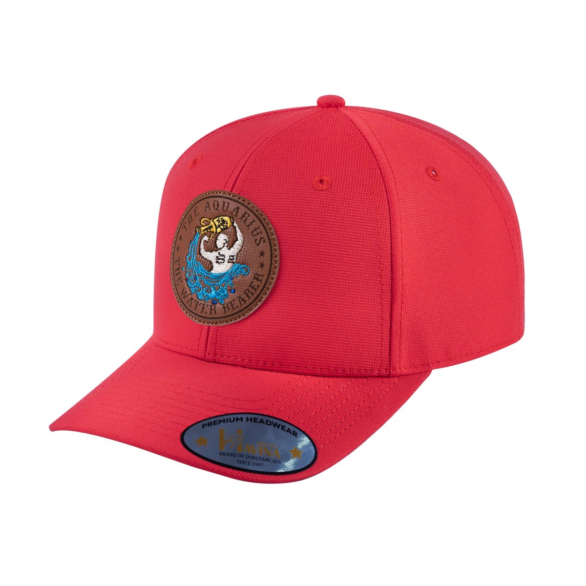 Unisex V2 Embroidered And Laser-Engraved Aquarius Zodiac (January 20, February 18), 6-Panel Baseball Cap, Red/Red, Adjustable Fit