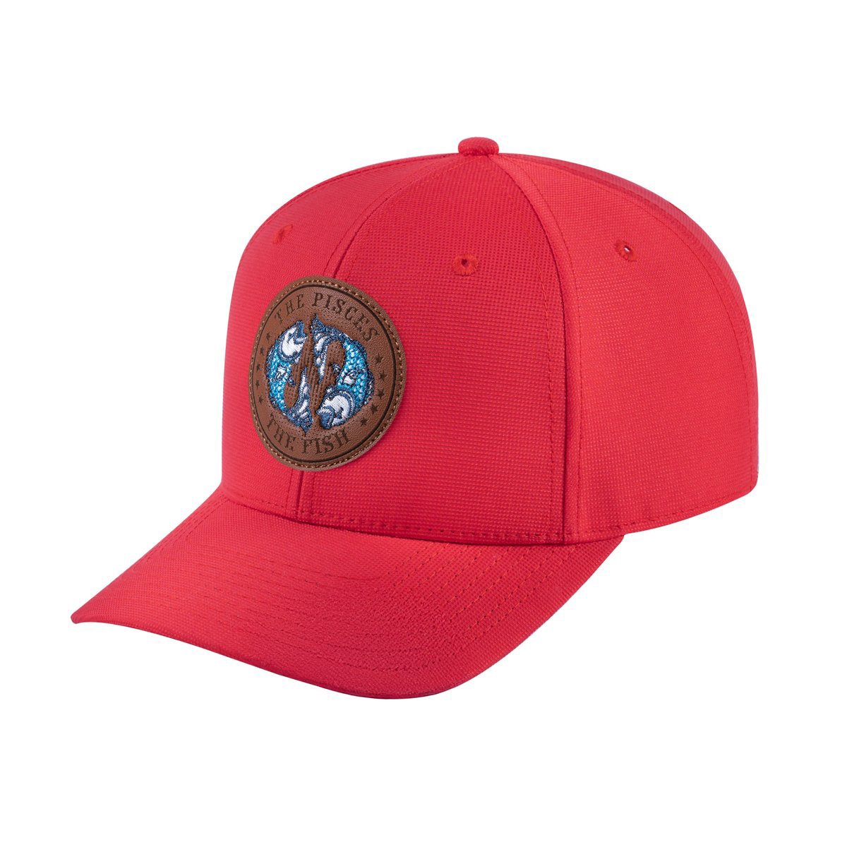 Unisex V2 Embroidered And Laser-Engraved Pisces Zodiac (February 19, March 20), 6-Panel Baseball Cap, Red/Red, Adjustable Fit