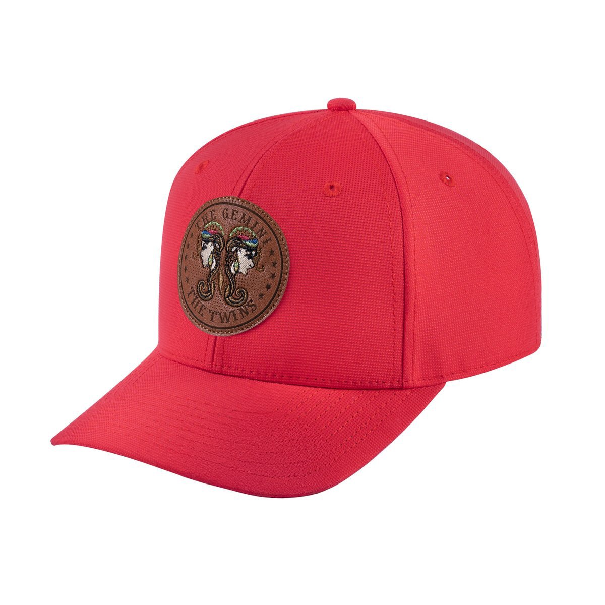 Unisex V2 Embroidered And Laser-Engraved Gemini Zodiac (May 21, June 20), 6-Panel Baseball Cap, Red/Red, Adjustable Fit