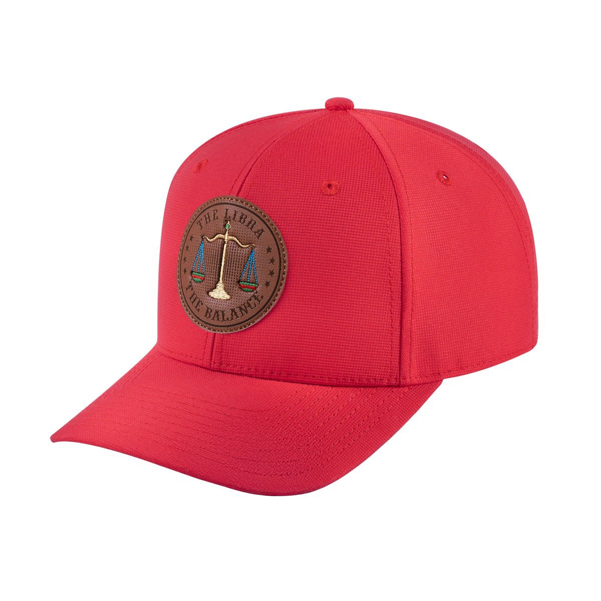 Unisex V2 Embroidered And Laser-Engraved Libra Zodiac (September 23, October 22), 6-Panel Baseball Cap, Red/Red, Adjustable Fit