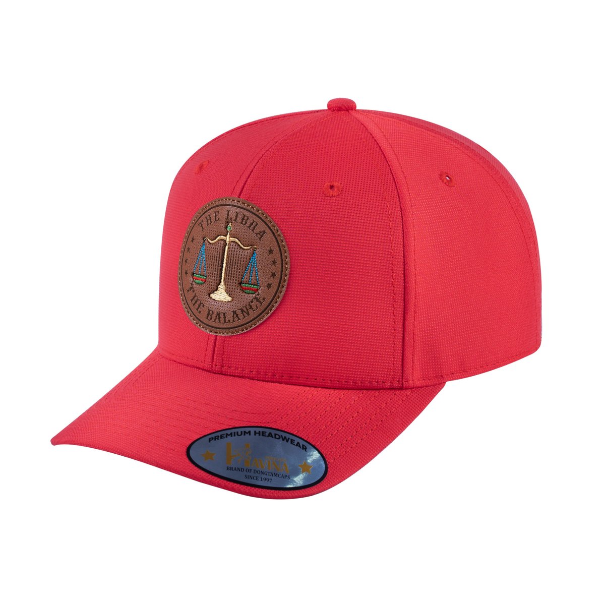Unisex V2 Embroidered And Laser-Engraved Libra Zodiac (September 23, October 22), 6-Panel Baseball Cap, Red/Red, Adjustable Fit