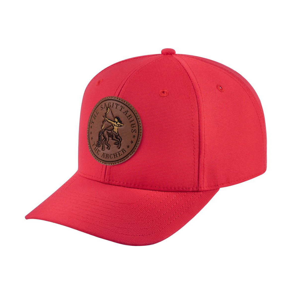 Unisex V2 Embroidered And Laser-Engraved Sagittarius Zodiac (November 22, December 21), 6-Panel Baseball Cap, Red/Red, Adjustable Fit