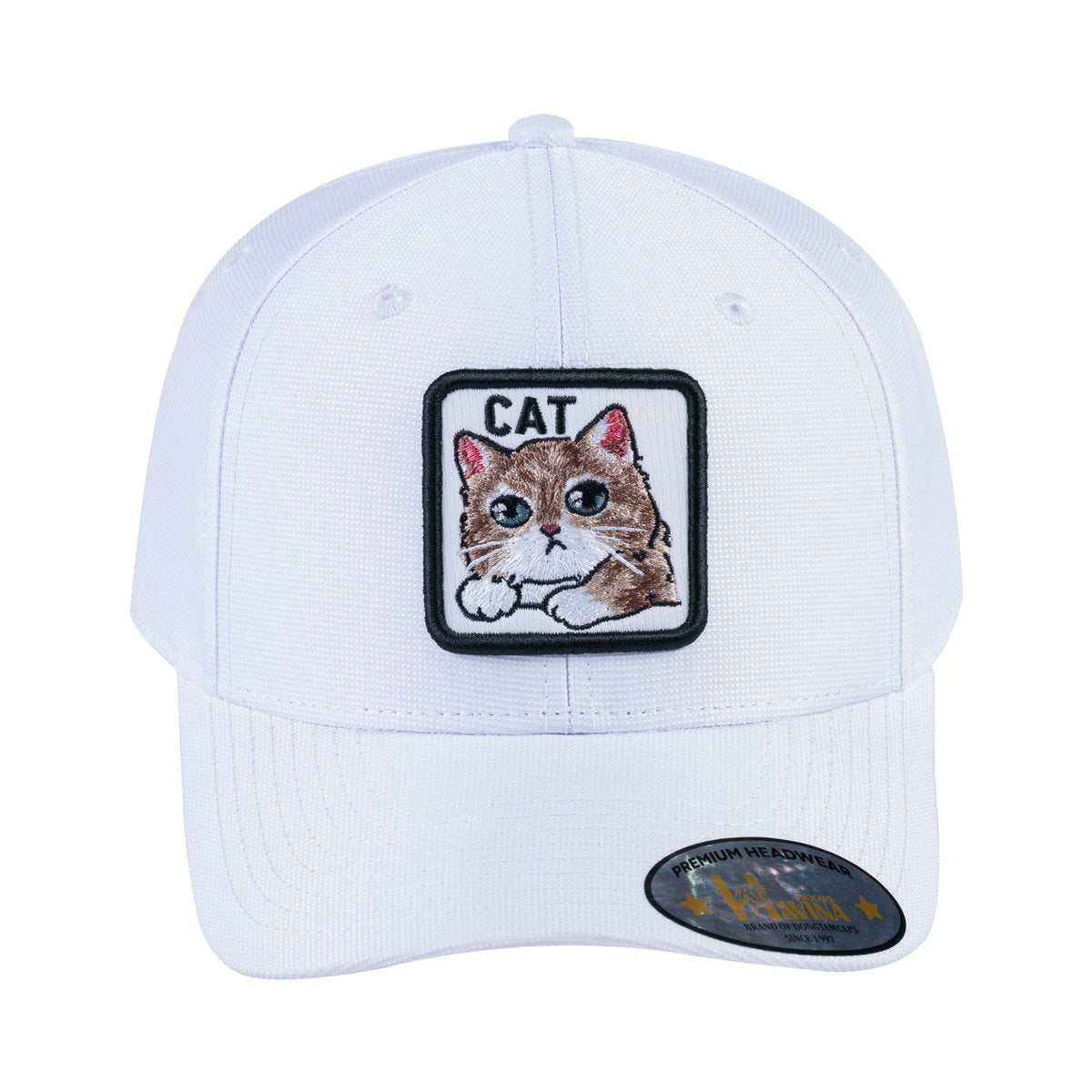 Unisex V2 Embroidered The Cat, 6-Panel Baseball Cap, White/White, Adjustable Fit