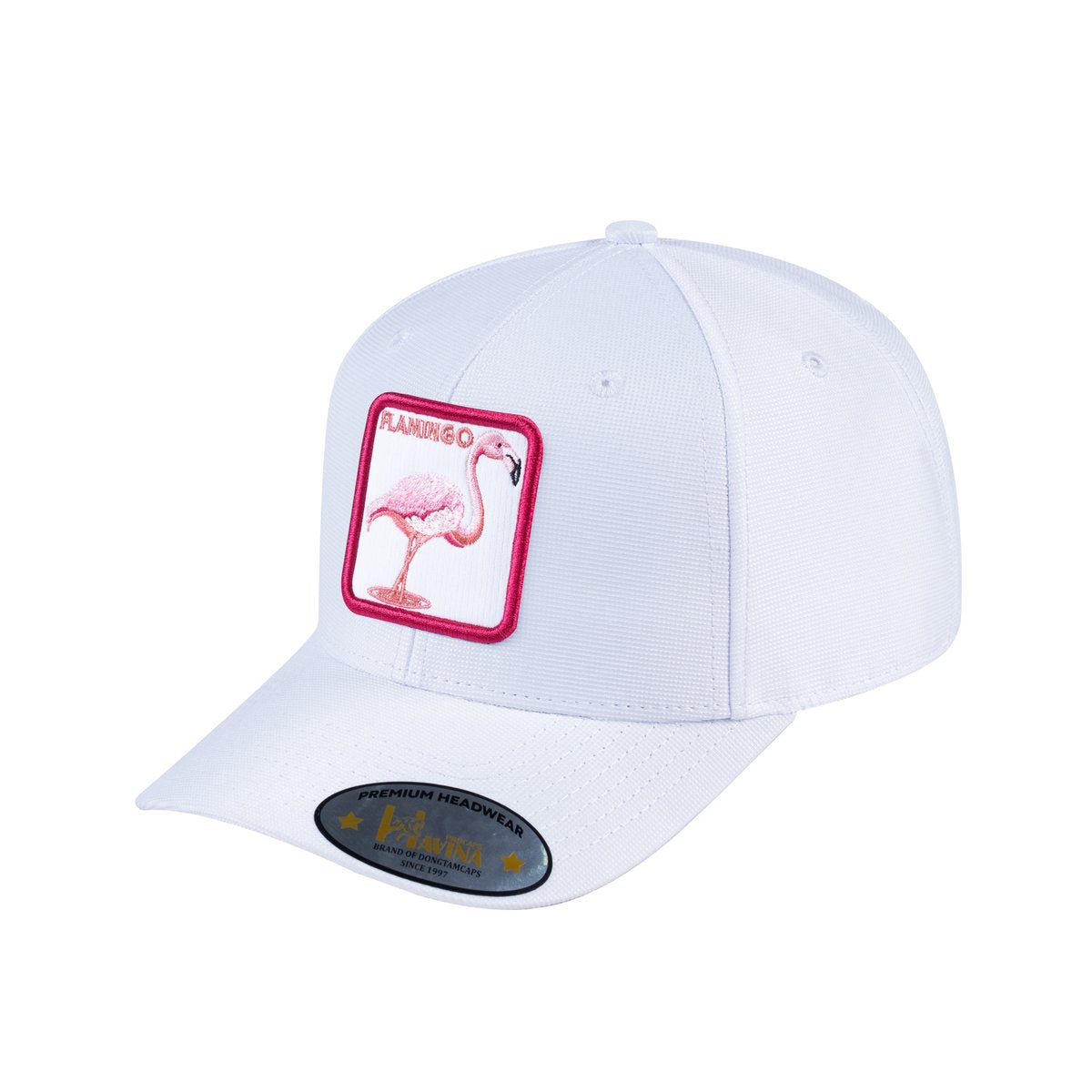 Unisex V2 Embroidered The Flamingo, 6-Panel Baseball Cap, White/White, Adjustable Fit