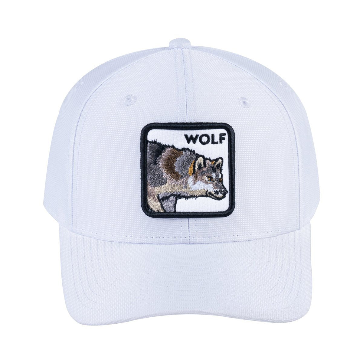 Unisex V2 Embroidered The Wolf, 6-Panel Baseball Cap, White/White, Adjustable Fit