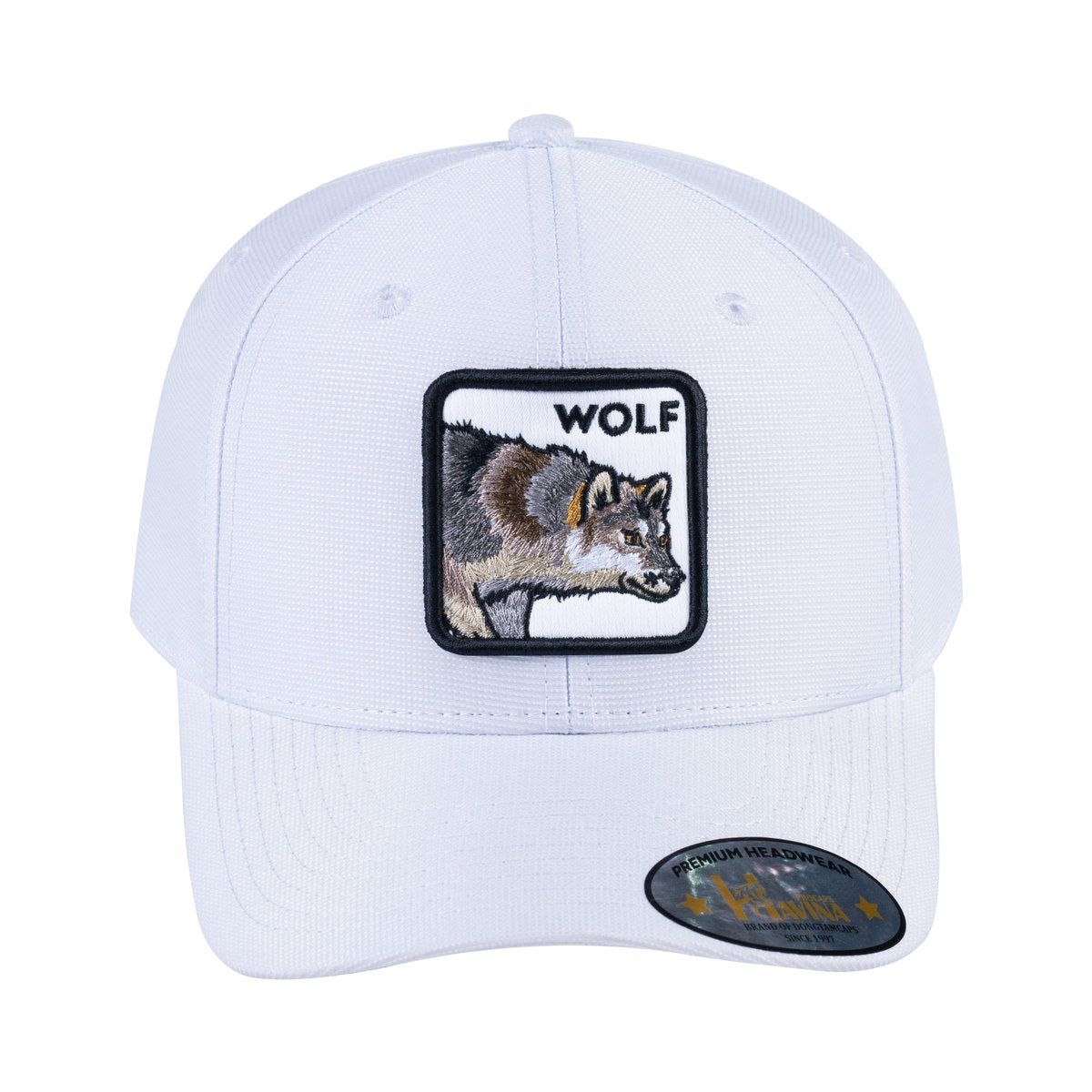 Unisex V2 Embroidered The Wolf, 6-Panel Baseball Cap, White/White, Adjustable Fit