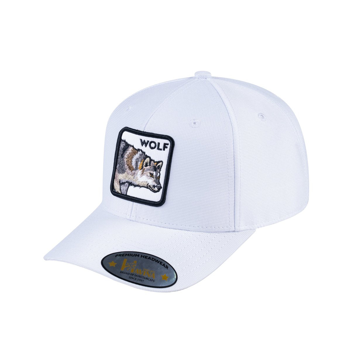 V2 Embroidered The Wolf - 6 Panel Baseball Cap - White/White