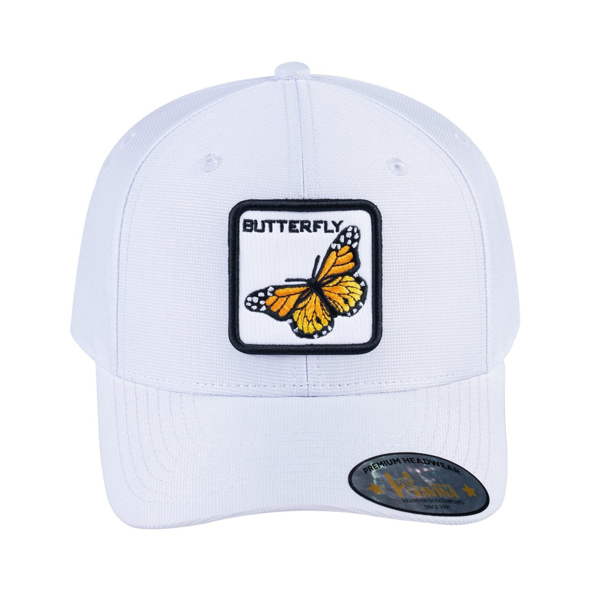 Unisex V2 Embroidered The Butterfly, 6-Panel Baseball Cap, White/White, Adjustable Fit