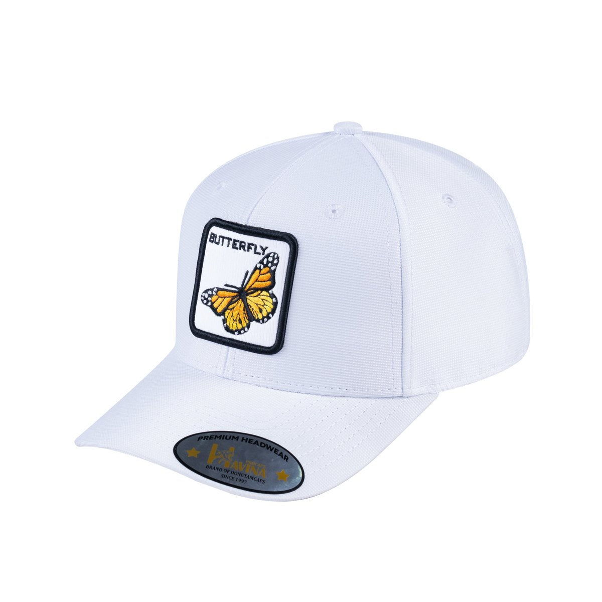 Unisex V2 Embroidered The Butterfly, 6-Panel Baseball Cap, White/White, Adjustable Fit