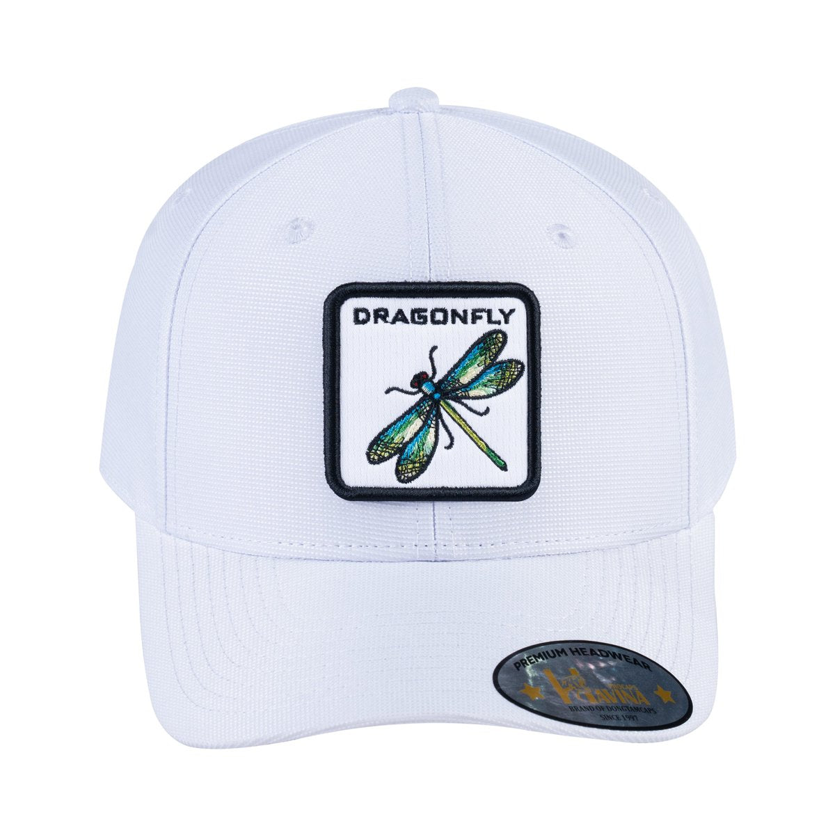 Unisex V2 Embroidered The Dragonfly, 6-Panel Baseball Cap, White/White, Adjustable Fit