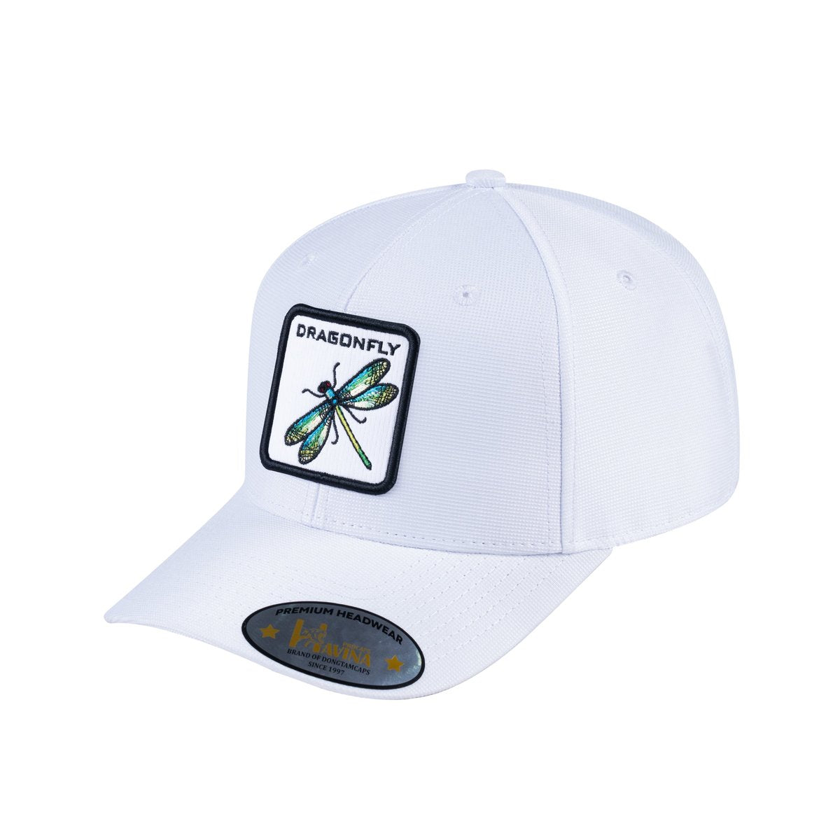 Unisex V2 Embroidered The Dragonfly, 6-Panel Baseball Cap, White/White, Adjustable Fit