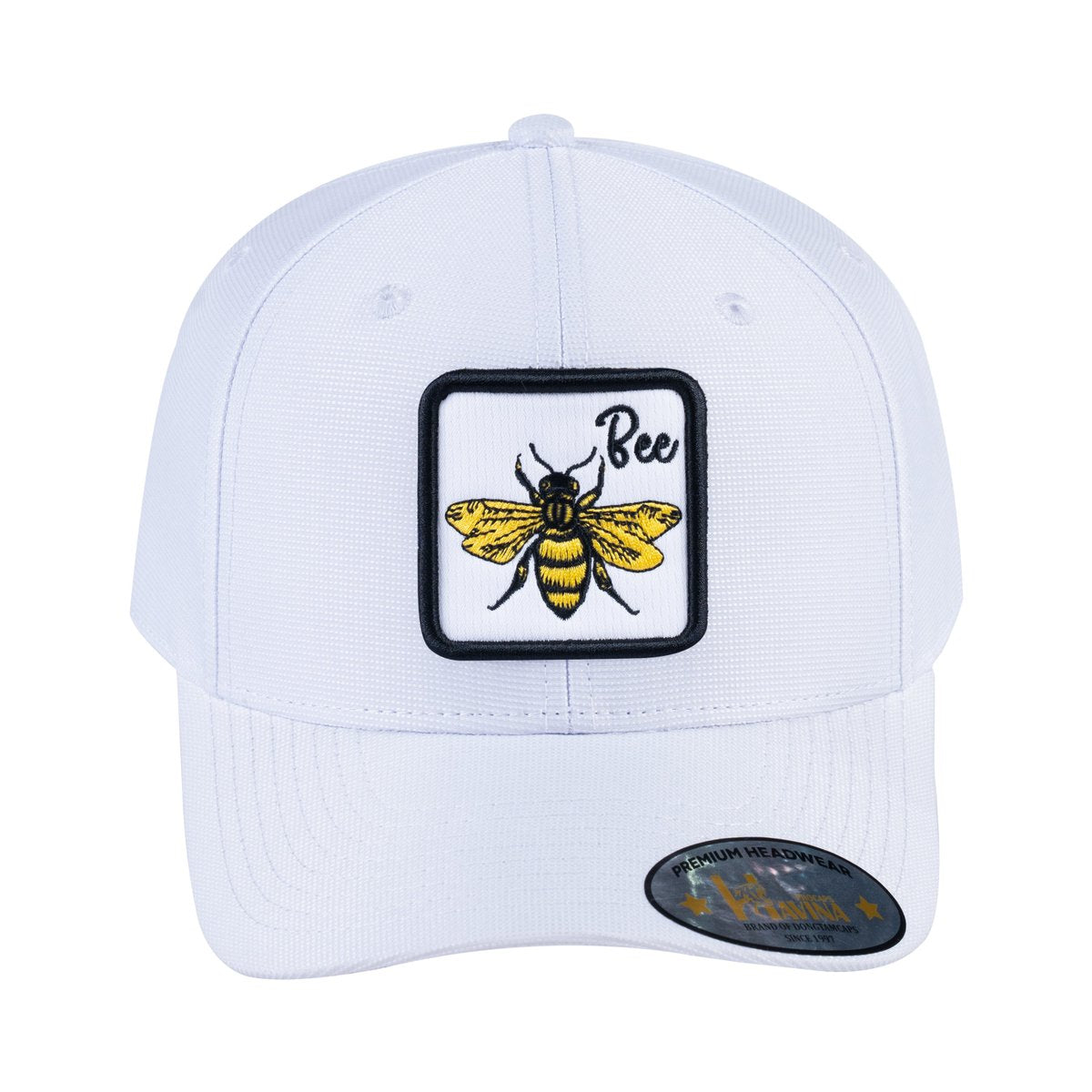 Unisex V2 Embroidered The Bee, 6-Panel Baseball Cap, White/White, Adjustable Fit