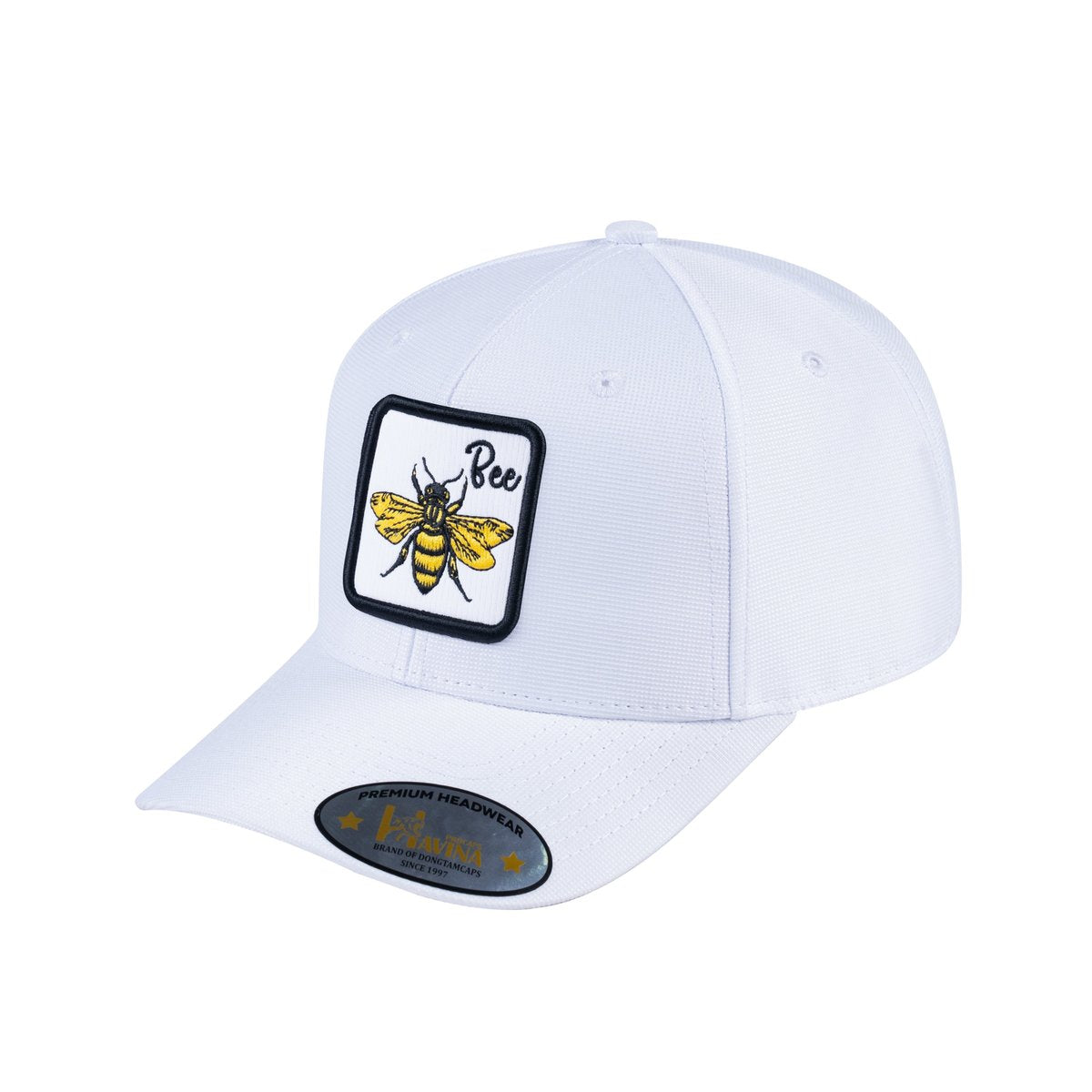 Unisex V2 Embroidered The Bee, 6-Panel Baseball Cap, White/White, Adjustable Fit