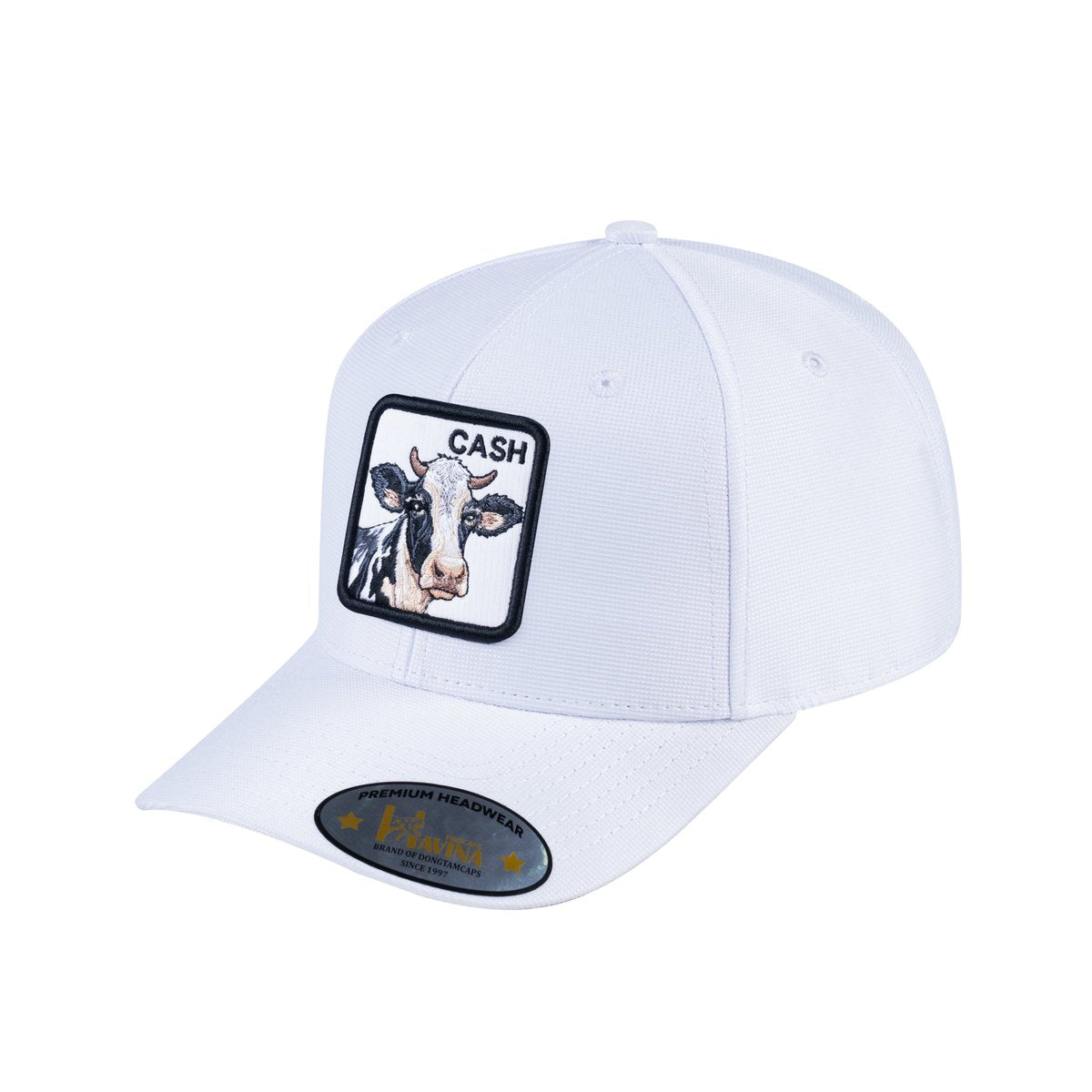 Unisex V2 Embroidered The Cow, 6-Panel Baseball Cap, White/White, Adjustable Fit