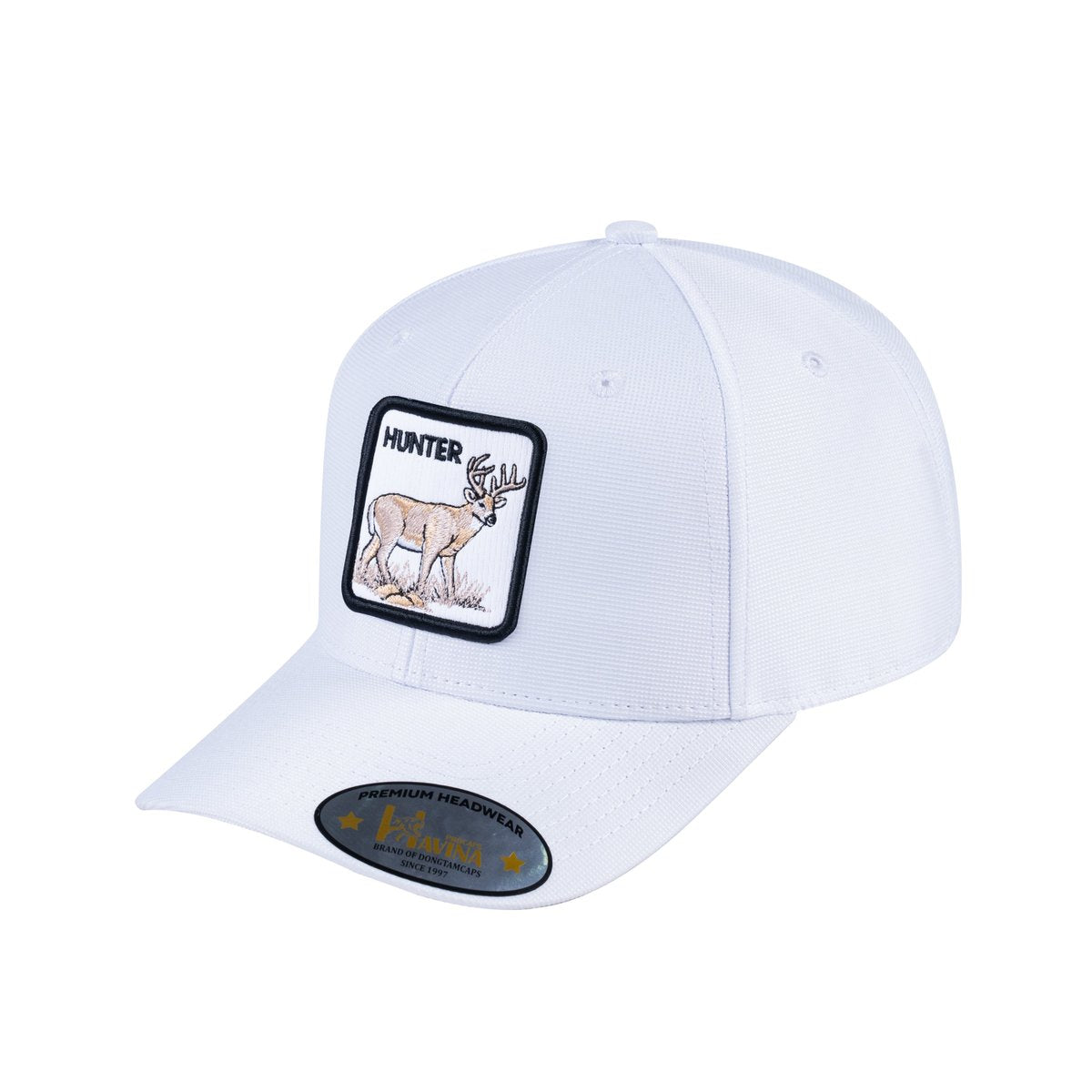 Unisex V2 Embroidered The Hunter, 6-Panel Baseball Cap, White/White, Adjustable Fit
