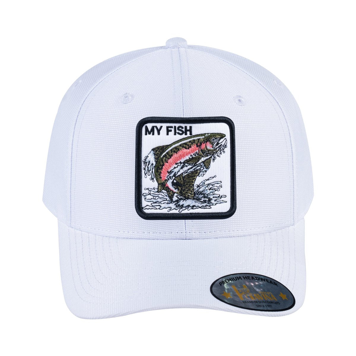 Unisex V2 Embroidered The Salmon, 6-Panel Baseball Cap, White/White, Adjustable Fit