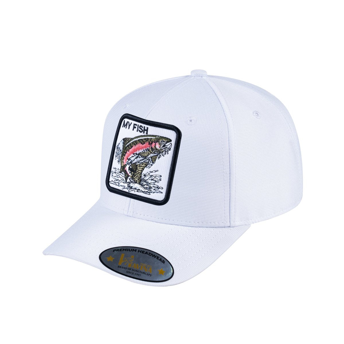 Unisex V2 Embroidered The Salmon, 6-Panel Baseball Cap, White/White, Adjustable Fit