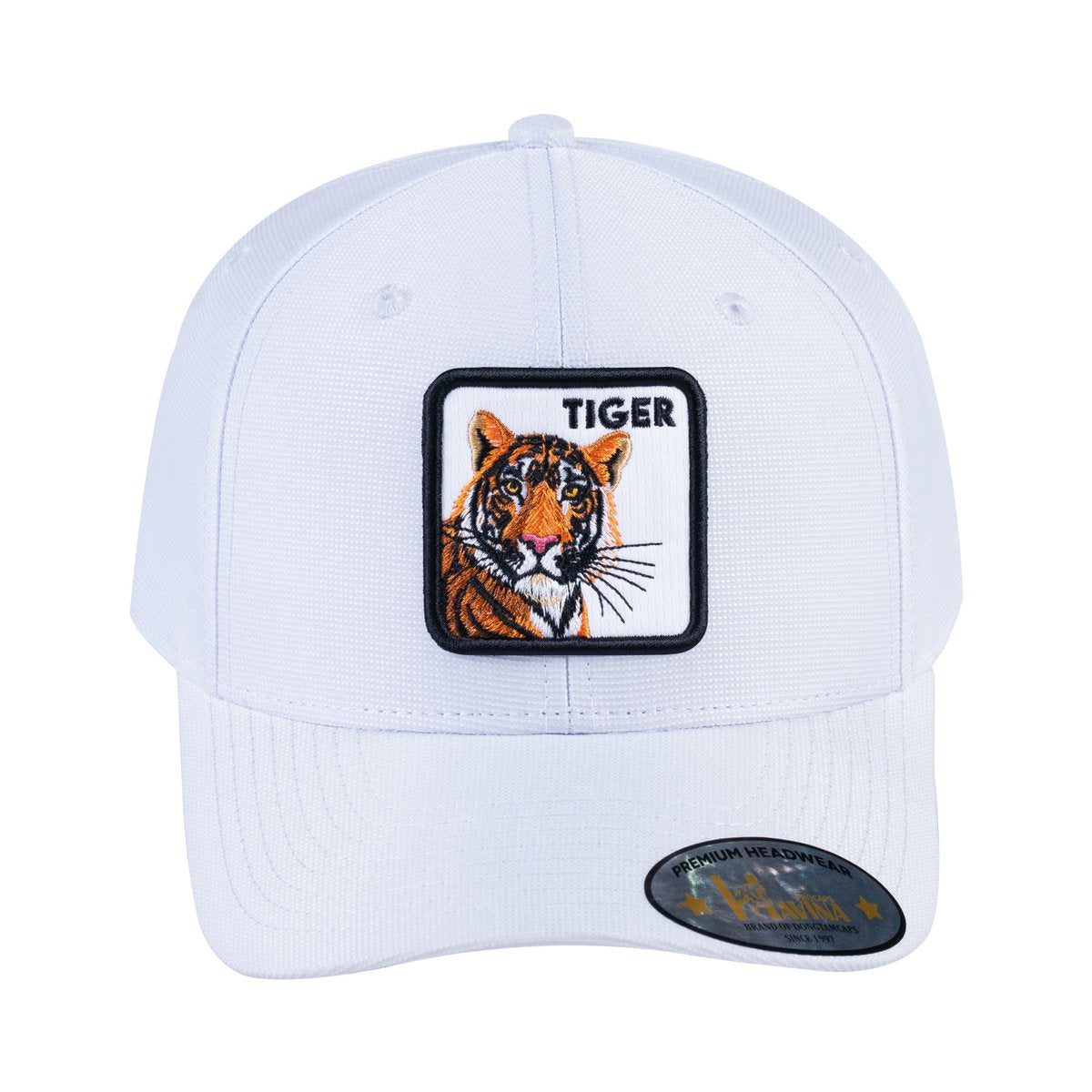 Unisex V2 Embroidered The Tiger, 6-Panel Baseball Cap, White/White, Adjustable Fit