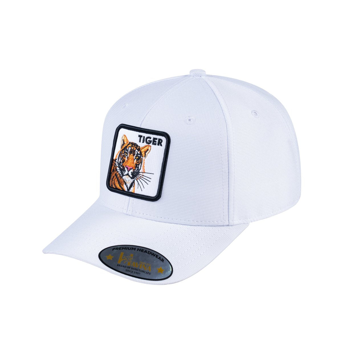 Unisex V2 Embroidered The Tiger, 6-Panel Baseball Cap, White/White, Adjustable Fit