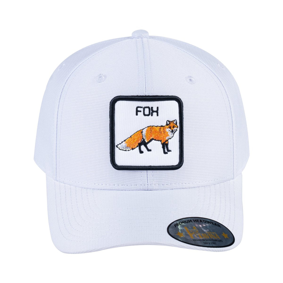 Unisex V2 Embroidered The Fox, 6-Panel Baseball Cap, White/White, Adjustable Fit