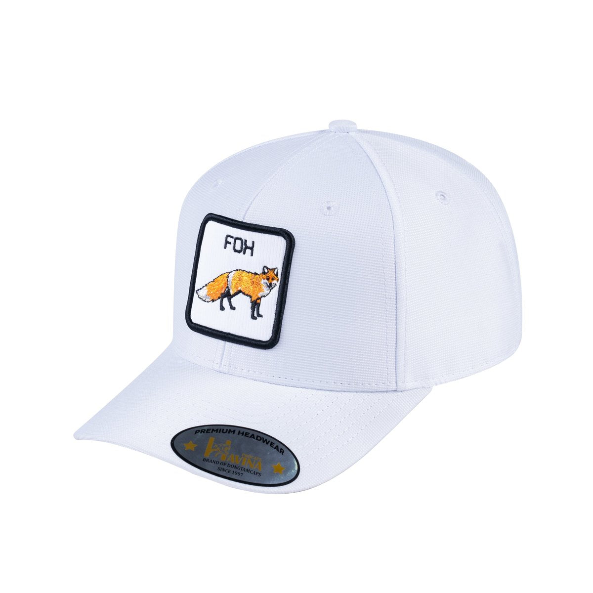 Unisex V2 Embroidered The Fox, 6-Panel Baseball Cap, White/White, Adjustable Fit
