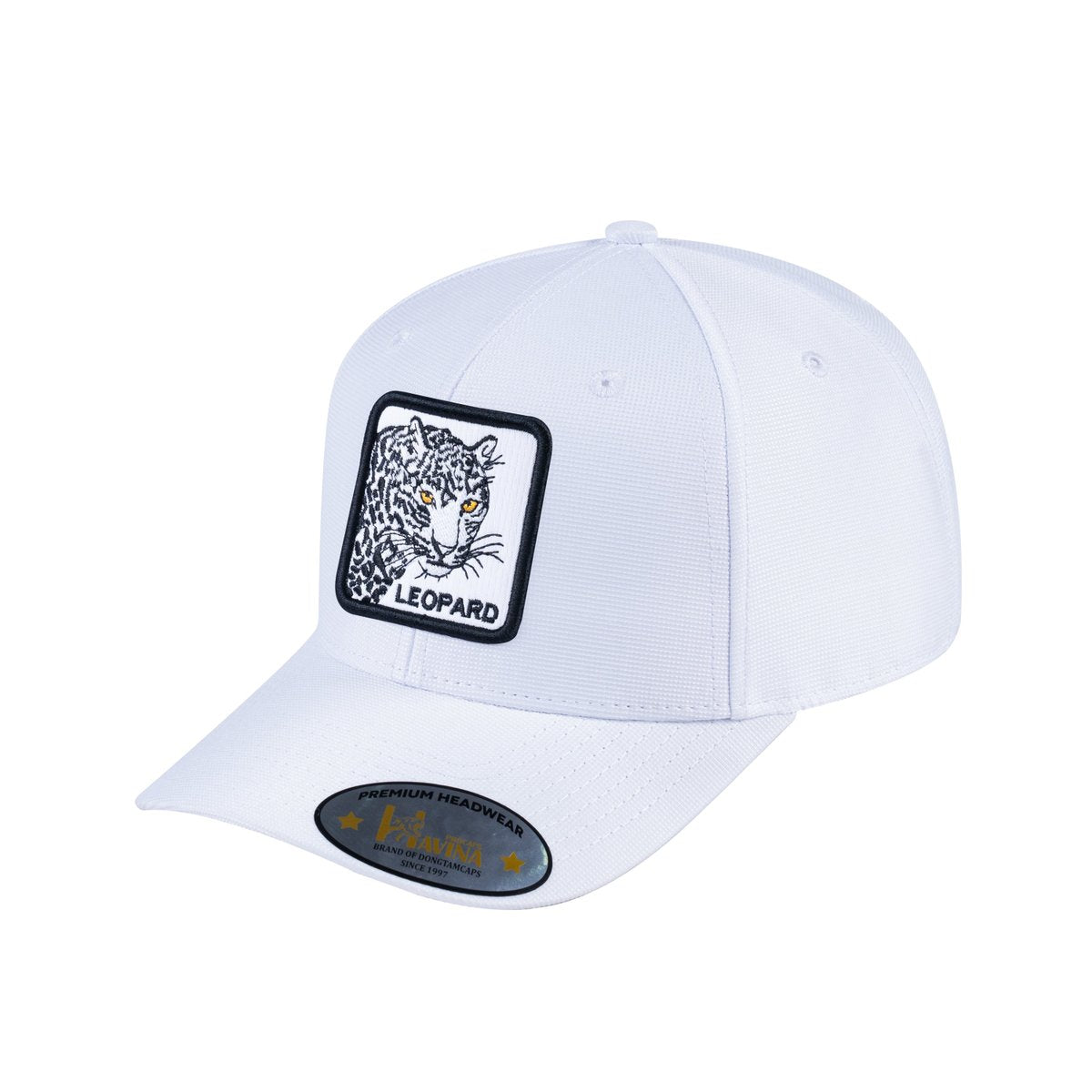 Unisex V2 Embroidered The Leopard, 6-Panel Baseball Cap, White/White, Adjustable Fit