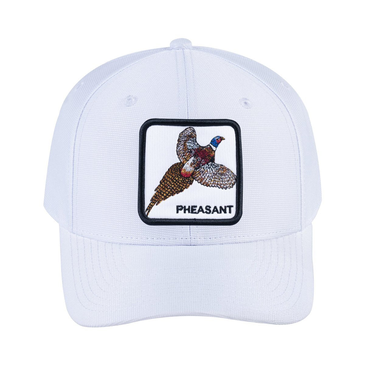 Unisex V2 Embroidered The Pheasant, 6-Panel Baseball Cap, White/White, Adjustable Fit