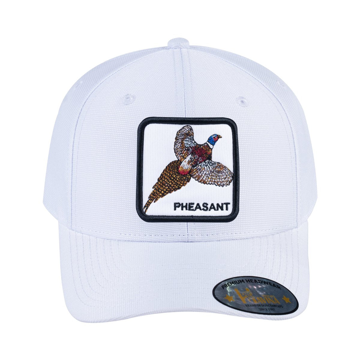 Unisex V2 Embroidered The Pheasant, 6-Panel Baseball Cap, White/White, Adjustable Fit