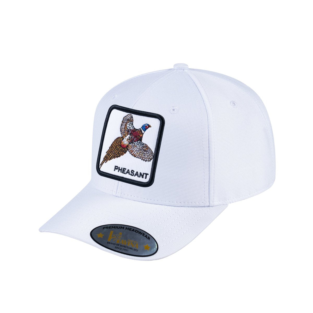 Unisex V2 Embroidered The Pheasant, 6-Panel Baseball Cap, White/White, Adjustable Fit