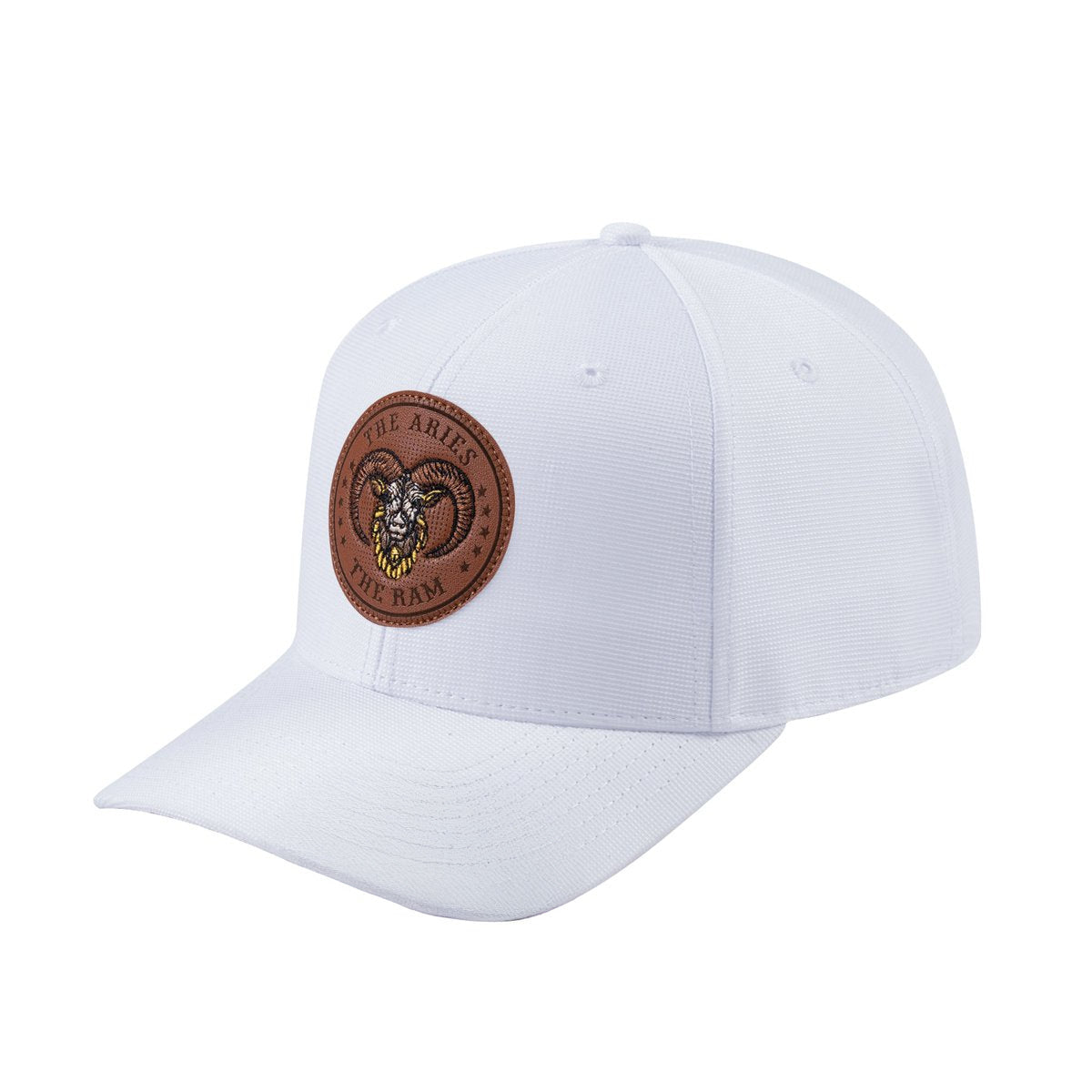 V2 Embroidered And Laser-Engraved Aries Zodiac (March 21 - April 19) - 6 Panel Baseball Cap - White/White