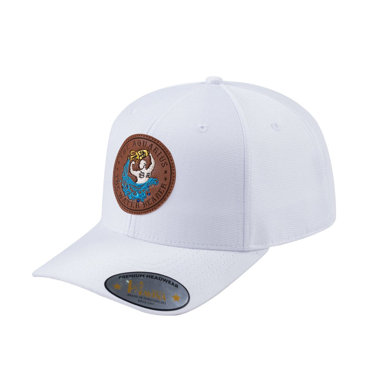 Unisex V2 Embroidered And Laser-Engraved Aquarius Zodiac (January 20, February 18), 6-Panel Baseball Cap, White/White, Adjustable Fit
