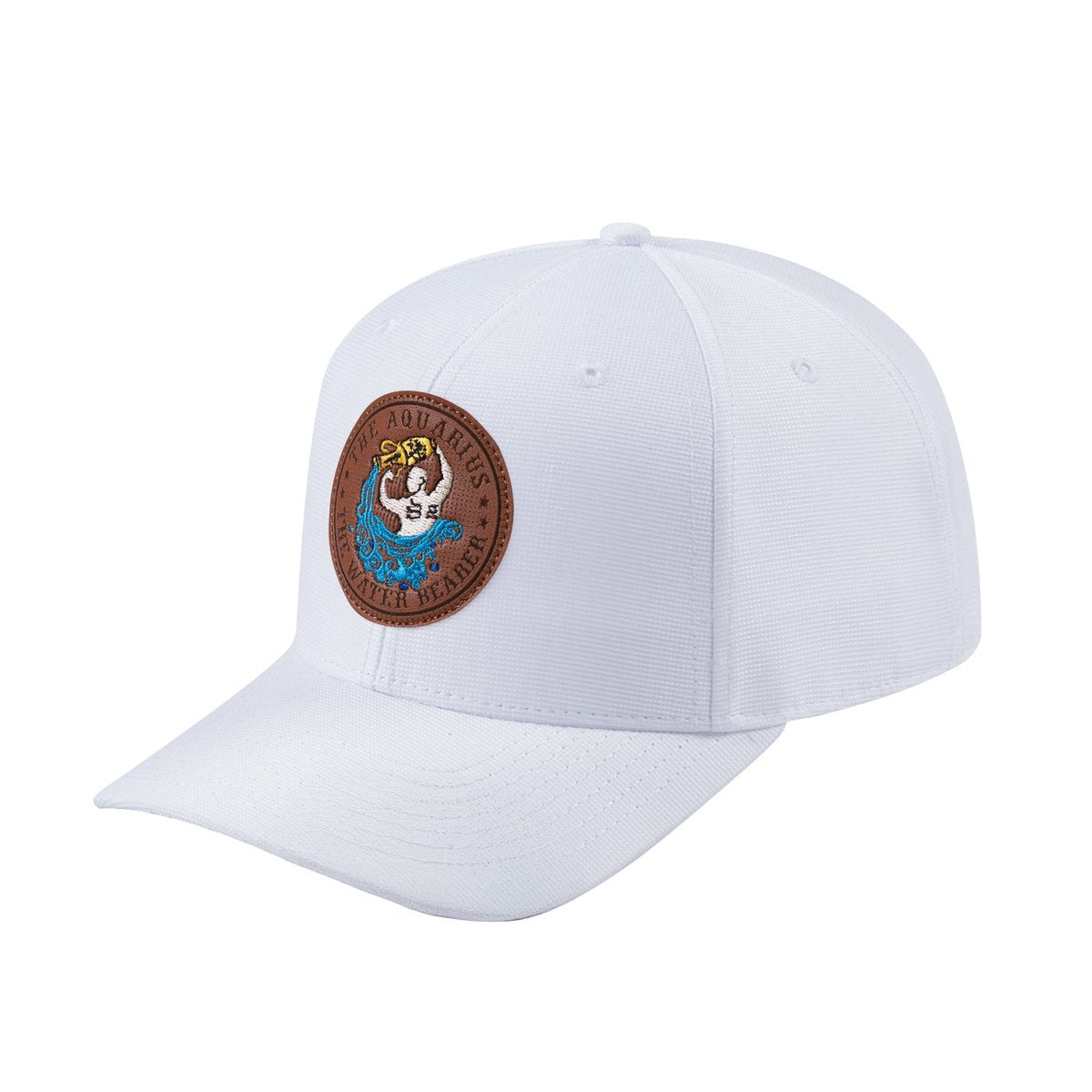 V2 Embroidered And Laser-Engraved Aquarius Zodiac (January 20 - February 18) - 6 Panel Baseball Cap - White/White