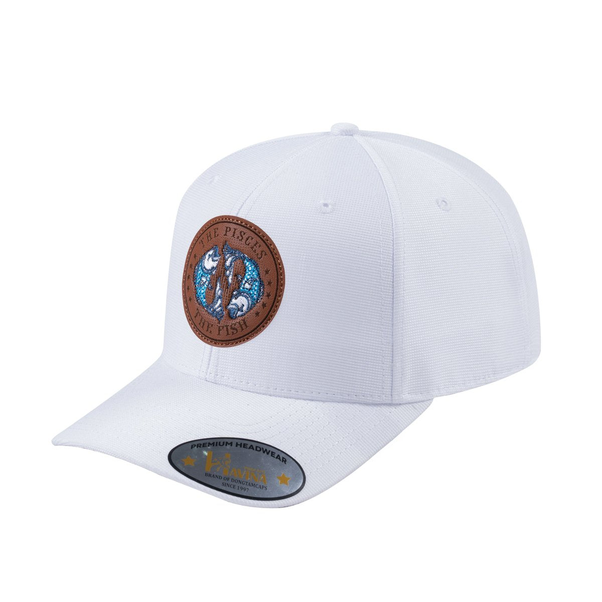 Unisex V2 Embroidered And Laser-Engraved Pisces Zodiac (February 19, March 20), 6-Panel Baseball Cap, White/White, Adjustable Fit