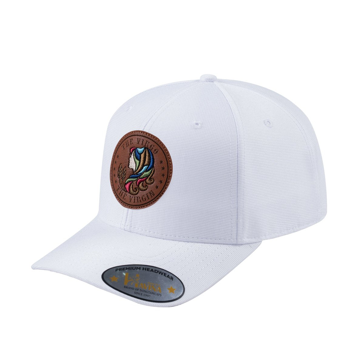 Unisex V2 Embroidered And Laser-Engraved Virgo Zodiac (August 23, September 22), 6-Panel Baseball Cap, White/White, Adjustable Fit