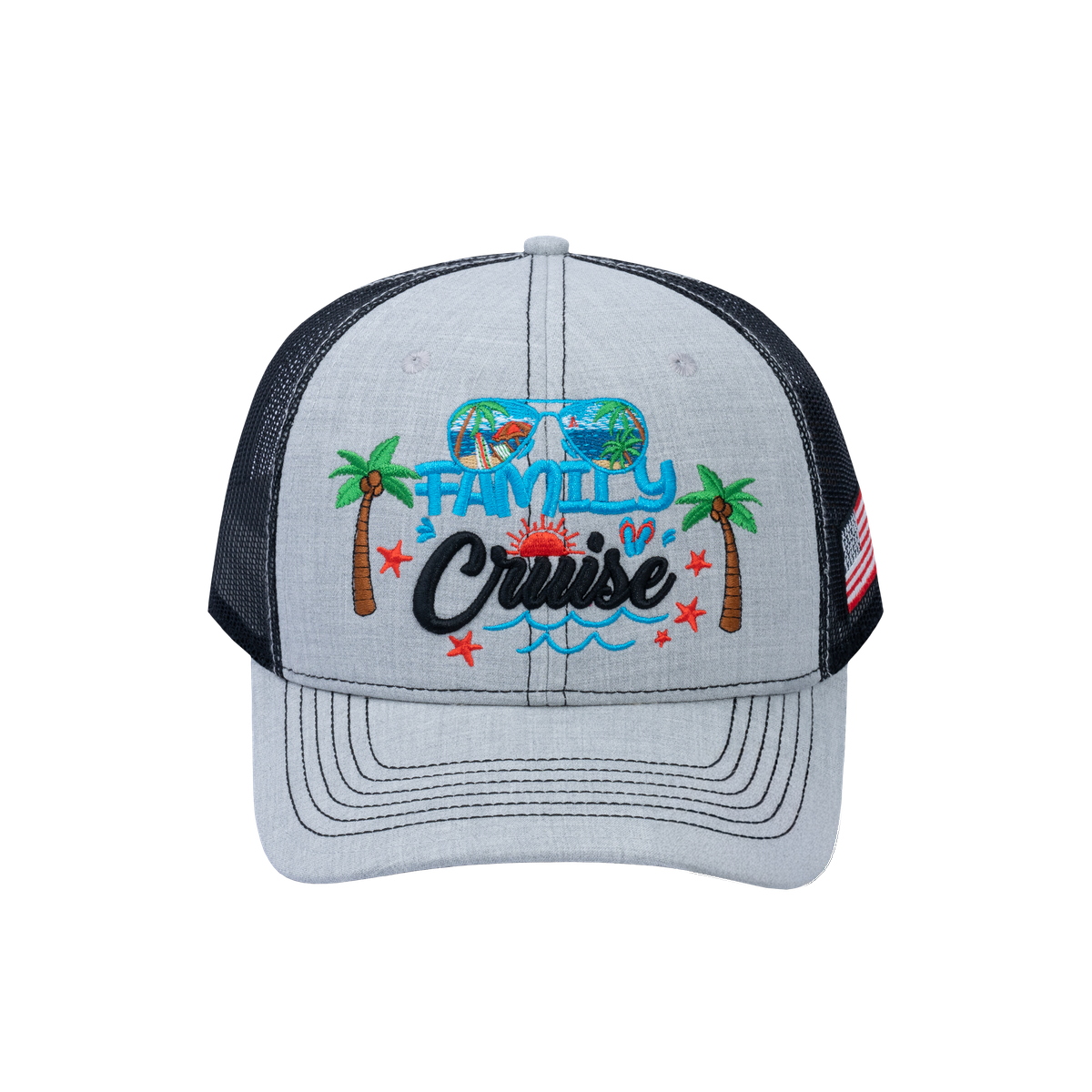 Unisex Embroidered Family Cruise, Traveling, 6-Panel Trucker Hat, Light Gray/Black, Classic, Adjustable Fit