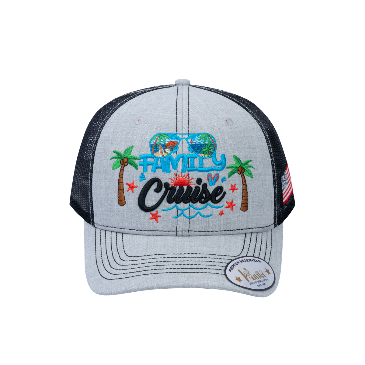 Unisex Embroidered Family Cruise, Traveling, 6-Panel Trucker Hat, Light Gray/Black, Classic, Adjustable Fit