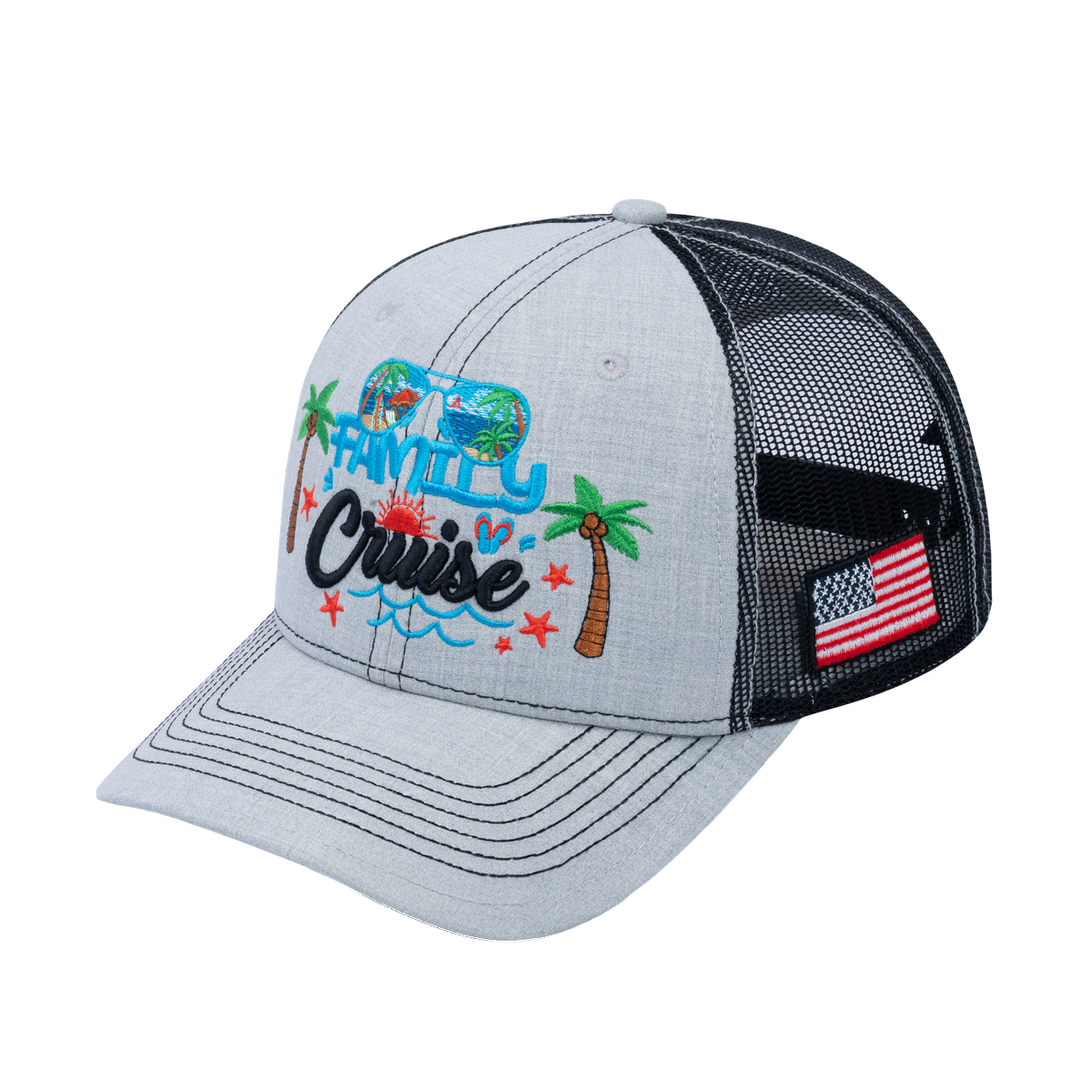 Unisex Embroidered Family Cruise, Traveling, 6-Panel Trucker Hat, Light Gray/Black, Classic, Adjustable Fit